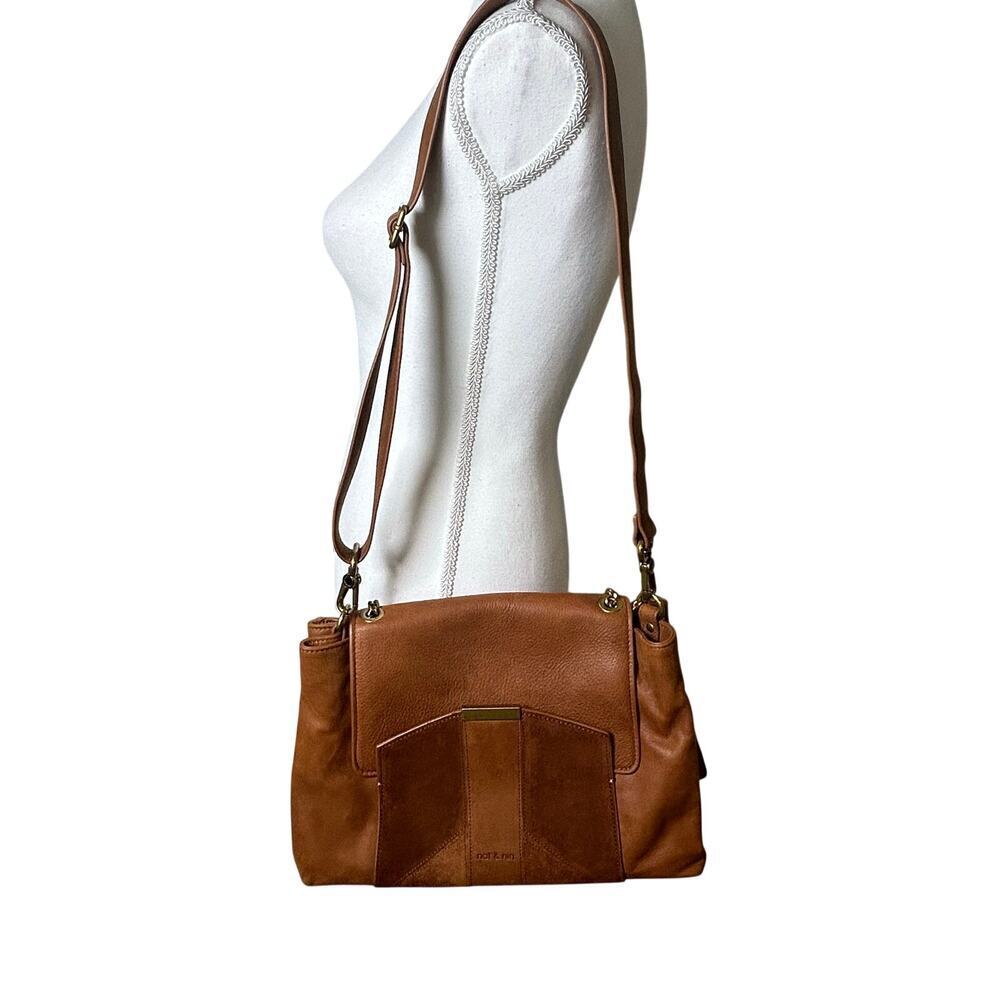 nat & nin brown 100% cow hide leather front flap cross body shoulder purse